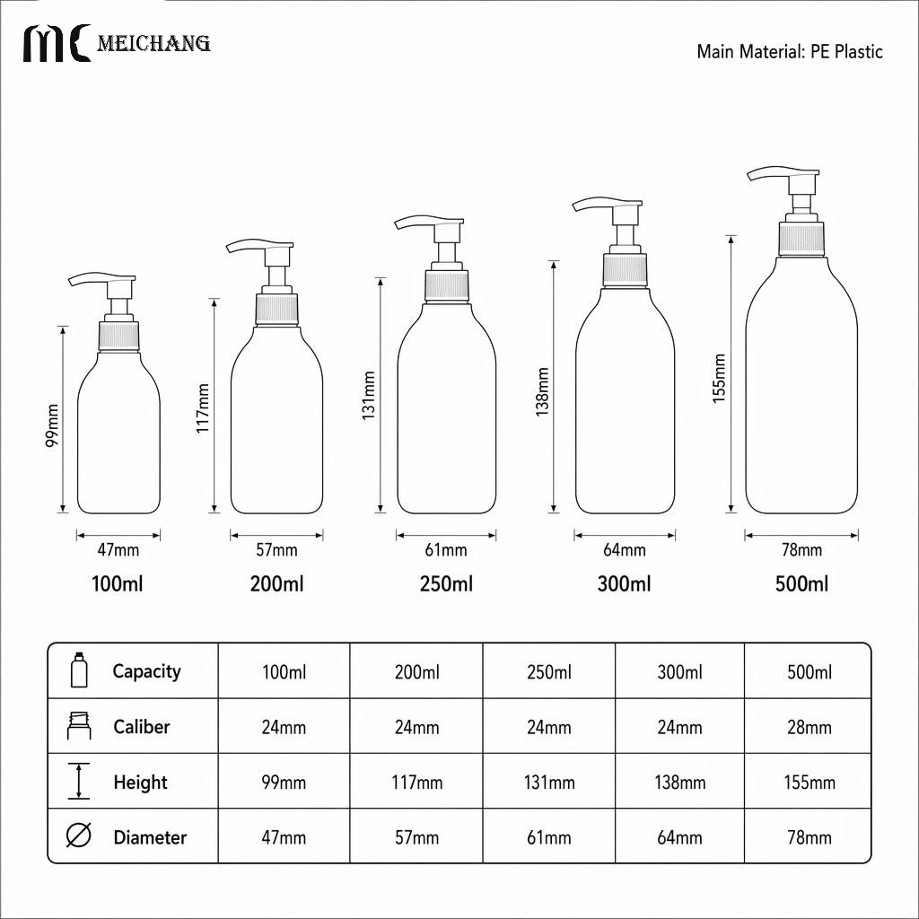 100ml-500ml Round PE Shampoo Bottle with Lotion Pump Custom Plastic Personal Care Packaging Bottle（MC-440）