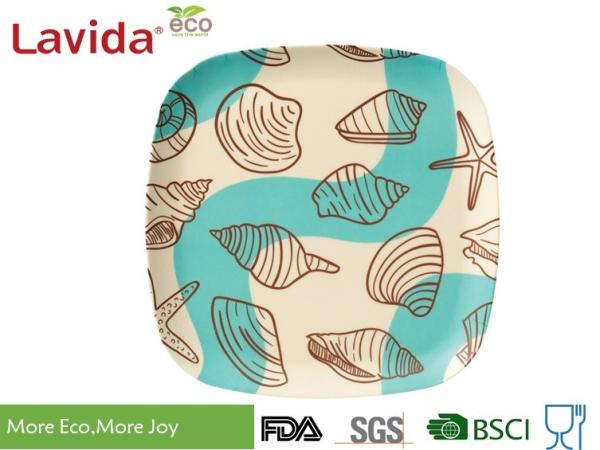 Cute fresh Ocean sea shell Pattern Bamboo Fibre Square Side Plate Sandwich dish 5.5 inch 14cm for restaurant