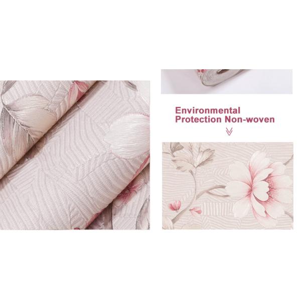 Eco - friendly Light Pink Country Floral Wallpaper , Bedding Room Vinyl Wall Coverings