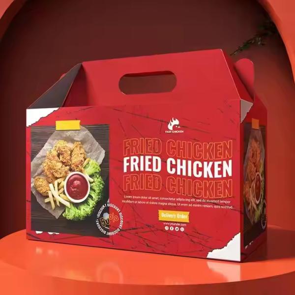 Custom Kraft Paper Fried Chicken Boxes - Eco-Friendly Takeaway Packaging with Handle