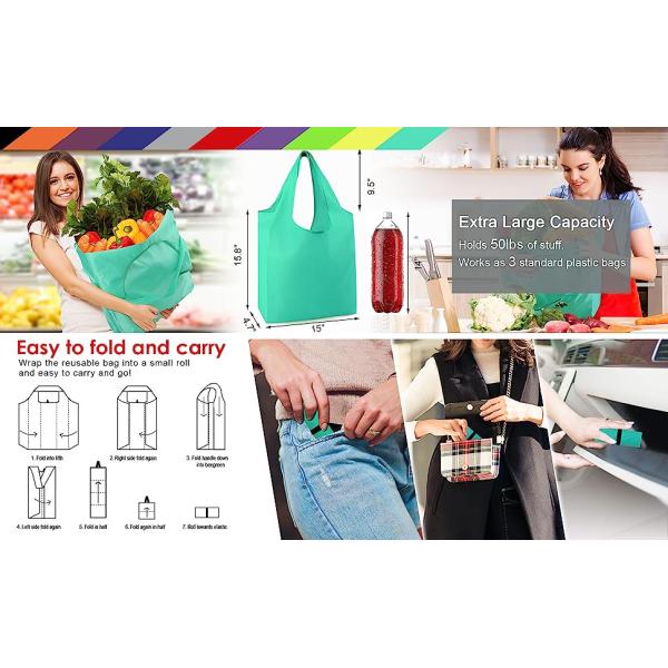 Reusable Grocery Bags，Large Washable Foldable Shopping Bags，Heavy Duty Tote Bags With Reinforced Handles