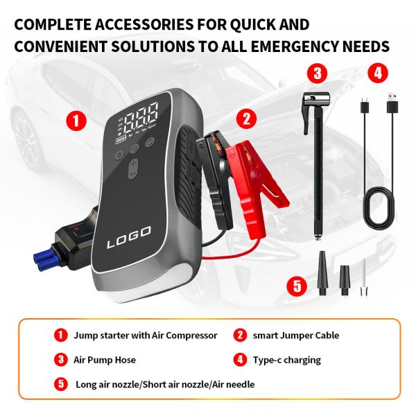 Multi FunctionCar Emergency Jump Starter 12V 8000mAh 10000mAh 12000mAh Emergency Start Power Supply