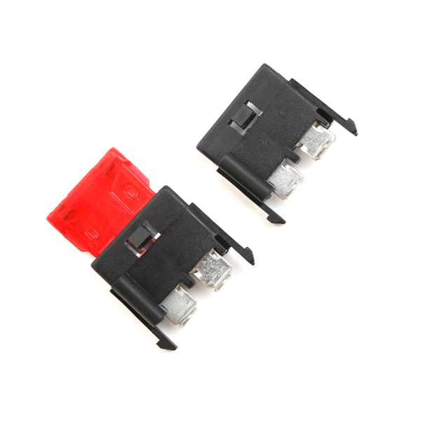 PA66 PCB Mount Blade Fuse Holder with Brass Terminal and Black Finish for Automotive Applications