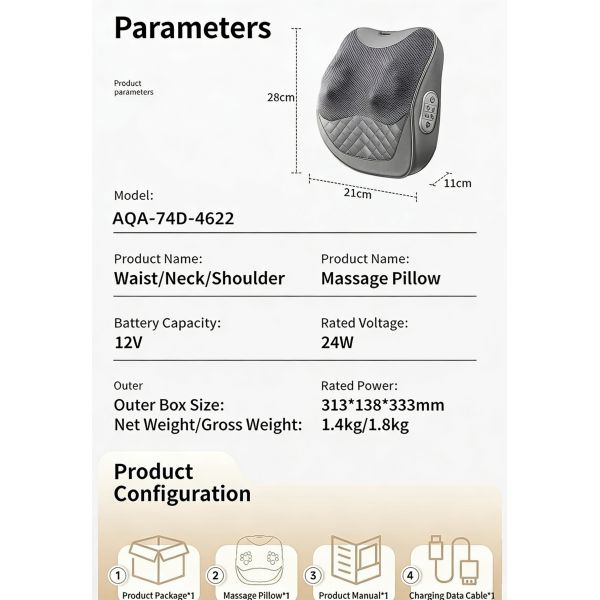 MechMassage Pillow with Kneading Massage Suitable for use on multiple areas such as the neck shoulders and back massage feels more realistic mimicking human hand kneading