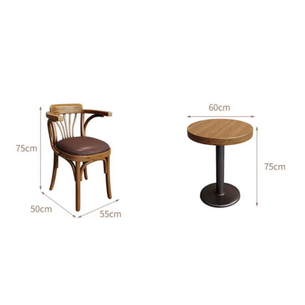 Retro American Style Solid Wood Metal Base Restaurant Furniture Cafe Table and Chair Set for Sale