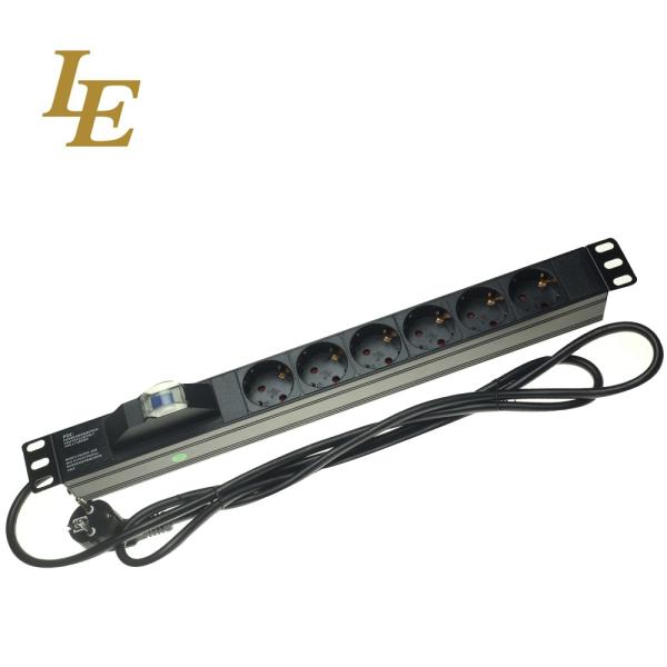 Vertical Aluminum 12ways Europe Germany PDU Black 19Inch Horizontal 6ways 8outlets Schuko Germany Type Power Distribution Unit IT Network Cabinet Smart Socket PDU  with Switch 3x1.5mm² 2M Long Cable