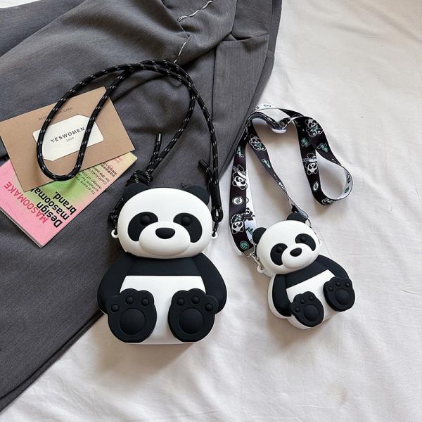 Panda Durable Compact Silicone Coin Bag With Zip Closure Crossbody Shoulder Bag Coin Wallet Bag School Office Supplies
