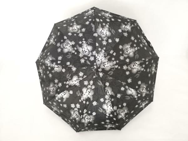 Waterproof Fabric 9 Panels Auto Open Close Umbrella In Black Color With Printed Handle