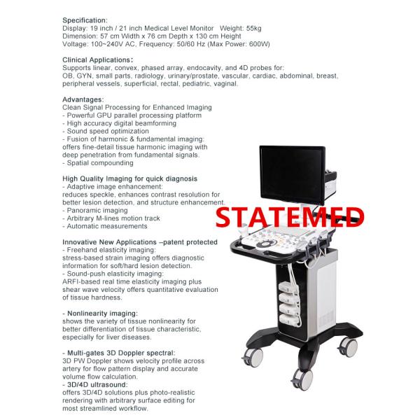 Hospital 128 E 4D Trolley Ultrasound Scanner For Women Pregnancy Diagnosis