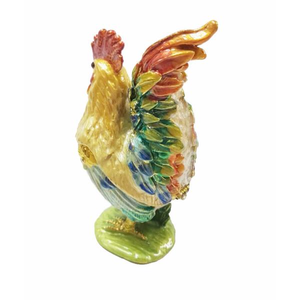 Metal Pewter Rooster Shape Jeweled Enamel Trinket Box  Rooster Shape Trinket Box decorative box