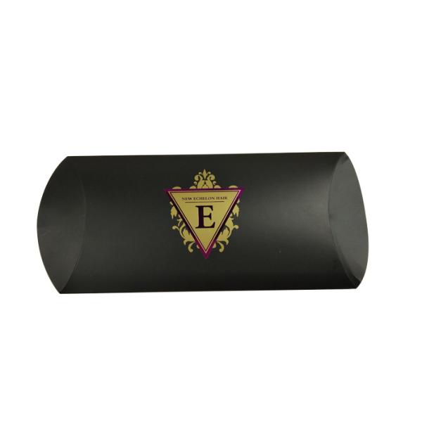 Custom Black Paper Pillow Box Packaging With Hot Stamping Purple Logo