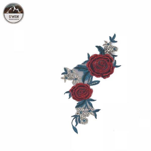 Customized Logo Embroidery Designs Patches / Iron On Flower Appliques Beautiful