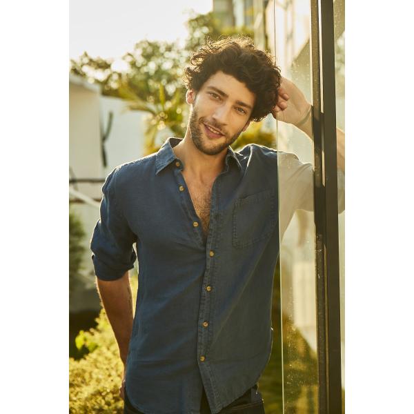 Vintage Large Thin Mens Casual Linen Shirts Long Sleeve Woven