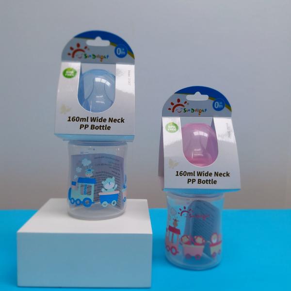 Garrafa de alimentação larga livre do bebê do pescoço do Phthalate azul cor-de-rosa