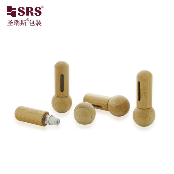 BG-5ML Cute Mini Portable Round Bottom And Round Cap Bamboo Roller Steel Ball Bottle For Essential Oil Perfume