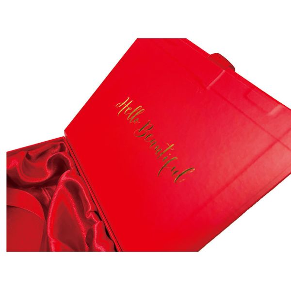 High End Red Makeup Subscription Boxes Tactile Paper Ribbon Flip Cover
