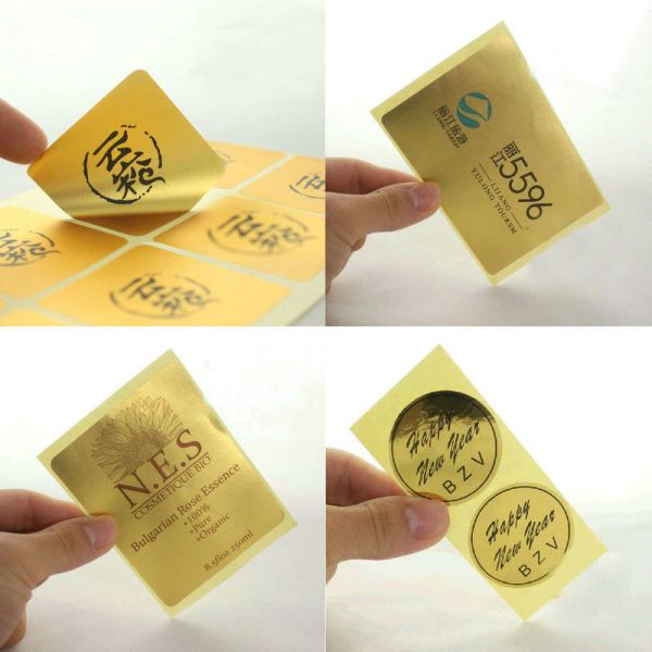 Brushed 24k Gold Foil Die Cut Stickers Label Printing for Packaging Custom Logo