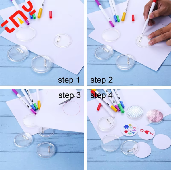 Personalized Clear Acrylic Round Button Badges Kit With Pins DIY Crafts & Craft Activities