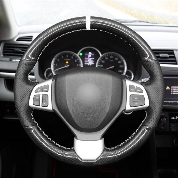 Hand Stitched Carbon Leather Steering Wheel Cover Wrap for SUZUKI Swift 2014 2015 2016