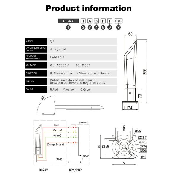 Voyant d'alarme LED à base pliable en cristal 24V 220V 0.6kg IP50 pour avertissement de sécurité