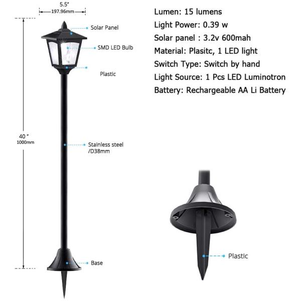 40 Inches Mini Solar Lamp Post Lights Outdoor Solar Powered Street Lights For Lawn Pathway