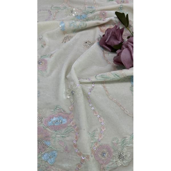 Cultura oriental Sequin de hojas de encaje floral Tejido para hacer vestidos Vestidos de cena Tejido brillante