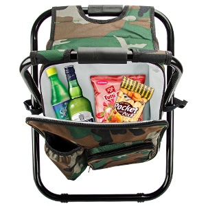Folding Stool Backpack Insulated Cooler Bag, Collapsible Camping Hunting Fishing Multifunction Chair Front Pocket