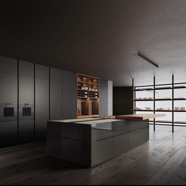 カスタム ミニマリストデザイン 耐久性のある黒いエッガーボード キッチンキャビネット 請負業者向けプロジェクト