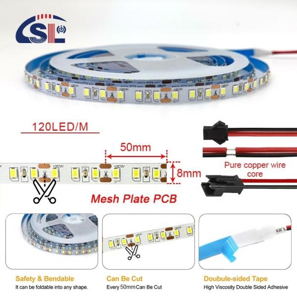 12V24V 8mm 120leds 3000K4000K6500K12000K IP67 SMD2835 Double-sided Led Strip Light 0.06kg