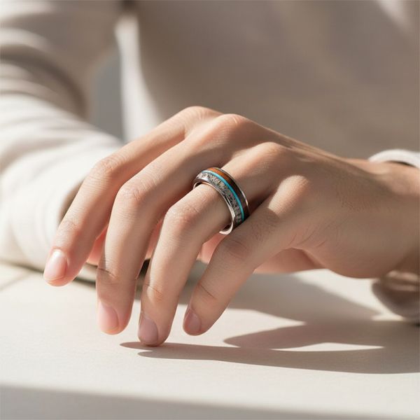 8mm Tungsten Ring with Oval Cut Wooden Antler Deer Inlay - Scratch & Deformation Proof Wedding Band for Men and Women