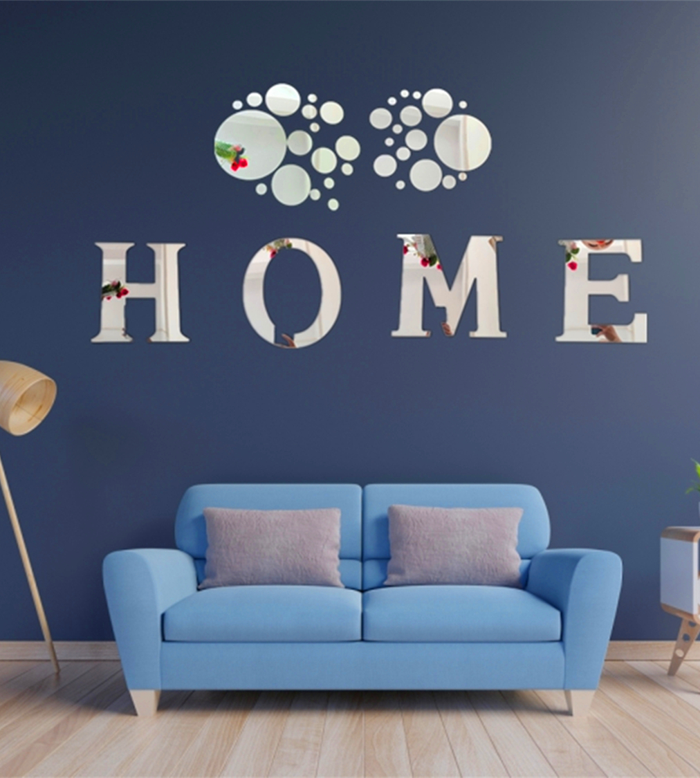 3D Modern Design DIY Removable Wall Decor Set of 4 Plastic MIRROR LETTERS Home Mirror Sticker for Living Room