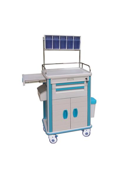 Five Drawers Medical ABS Emergency Trolley With CPR Board IV pole