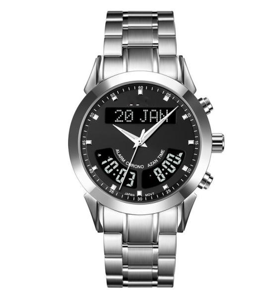 azan watch Reloj Q036 Qibla wristwatch sapphire glass head layer cowhide stainless steel digital watches mens watch
