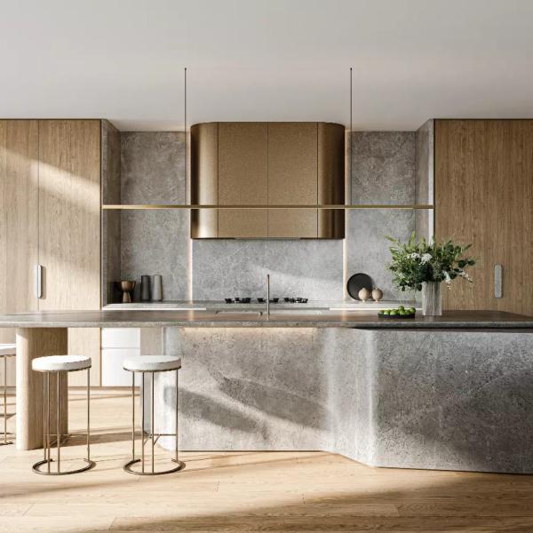 Muebles de cocina a medida Muebles de cocina montados en la pared en mayor volumen Muebles de cocina modulares para villa