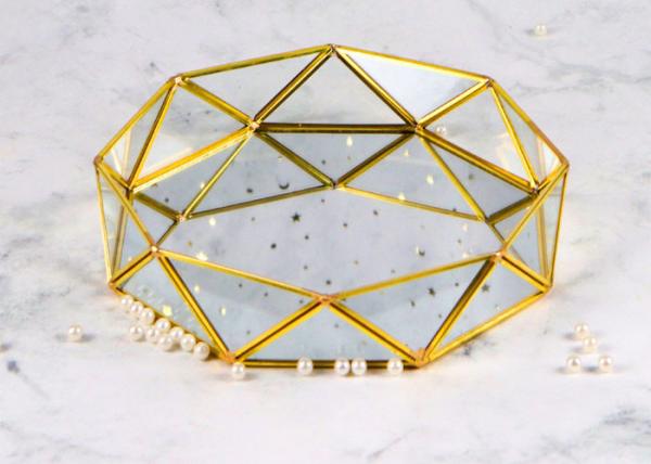 Europe retro mirror glass tray bowl metal cosmetics storage plate hotel Western restaurant storage plate