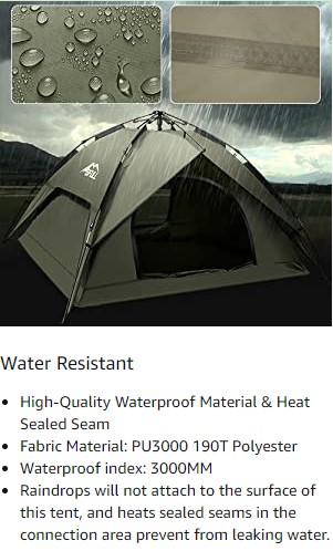 7.4lbs Waterproof Dome Pop Up Camping Tent For Family