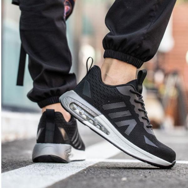 Industrial Safety Shoes With Air Cushion Sole And Black Flying Knit Design