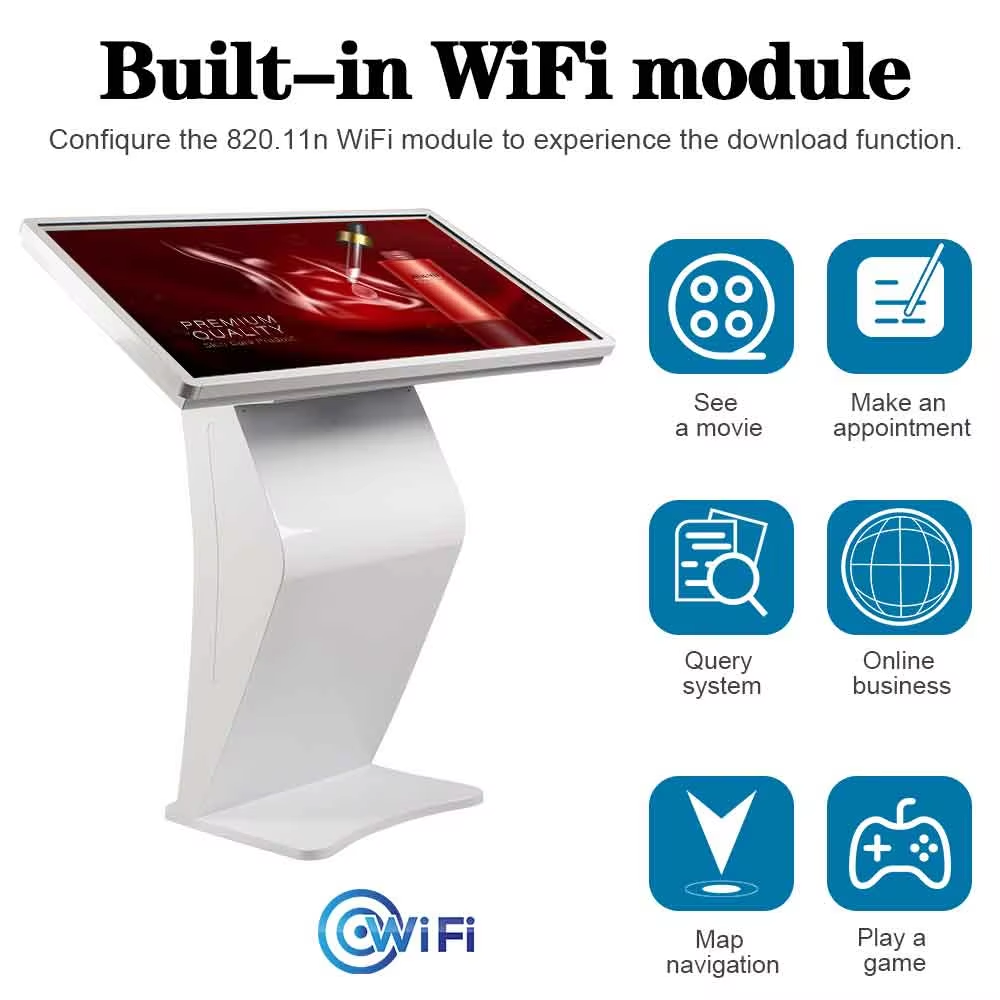 Horizontal Smart Interactive 20-Point Touch Screen 4K LCD Aluminum Frame Self Service Kiosk Podium Lectern Digital Signage Desk