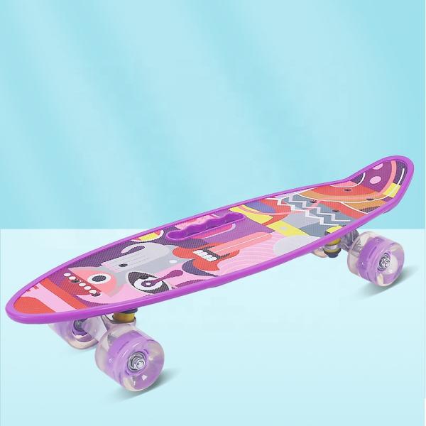 Flat-Plate Hand-held Small Fish Board Printed Skateboard Four Wheel Flash Mobility Scooter For Boys And Girls