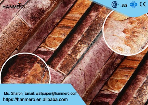 Removable 3D Brick Effect Wallpaper , Living Room Wall Covering with 0.53*10M size