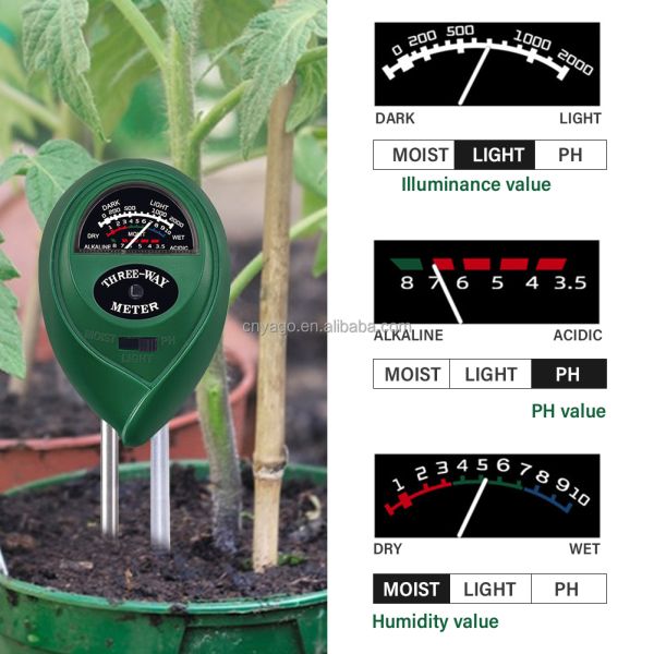3-in-1 Soil Meter Moisture PH Light No Battery Required Dual-Probe Soil Tester For Indoor / Outdoor Plants Garden Lawn Farm