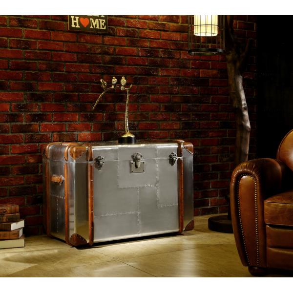 Antique Retro Decorative Storage Chest , Large Decorative Leather Trunks Copper Lock