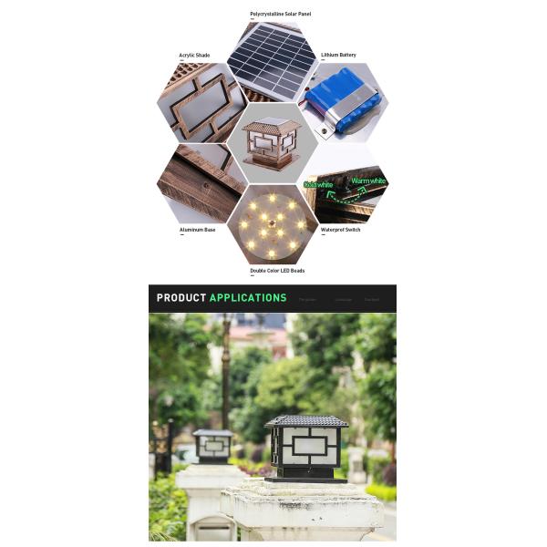 Black Bronze Aluminum Solar Pillar Light Energy Saving Fence Solar Post Cap Lighting