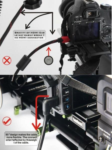 0.5M HDMI to Mini HDMI 1.4v right angle 90 degree cable for HDSLR video shooting
