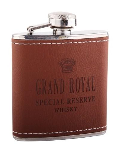 4 OZ Stainless Steel Flagon with Vintage Leather