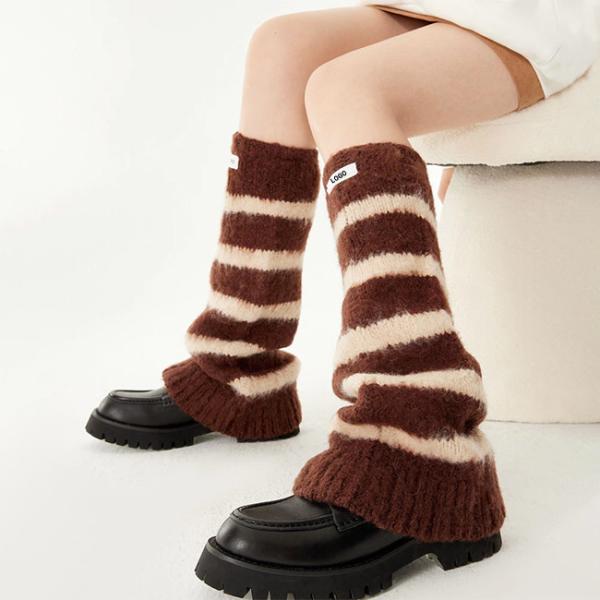 Logo personnalisé chauffe-jambes pour femmes manches de chaussettes tricotées acryliques à rayures horizontales