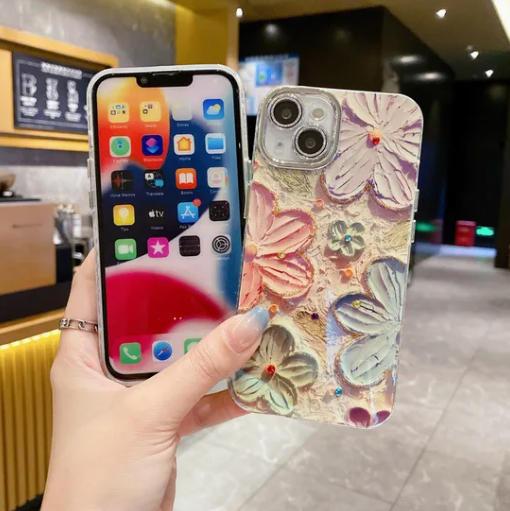 Blue Rhinestone Flower iPhone Case Shockproof Waterproof