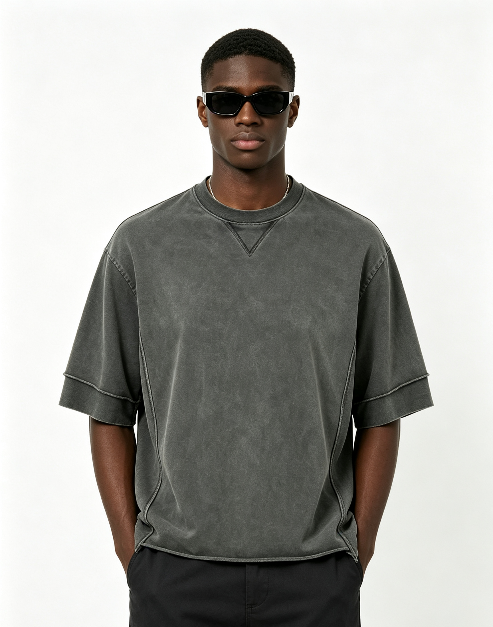 285GSM Streetwear Oversized T Shirt Vintage Wash Oversized Cotton Tee Irregular Hem