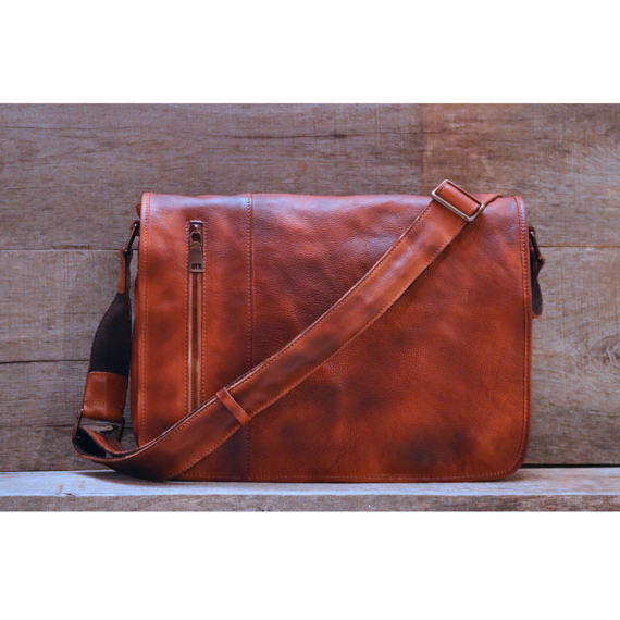 Men's Distressed Full Grain Leather Messenger Bag, Leather Bag, Cross Body Bag, Briefcase