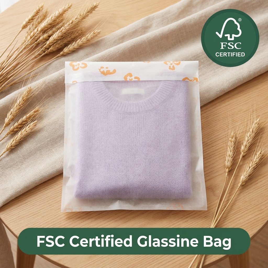 Sustainable Luxury Glassine Paper Bag for Clothing Plastic Free Biodegradable Apparel Packaging Garment Pouch for Certified Bulk